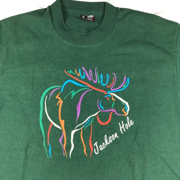 VTG Jackson Hole WY Mens Moose T Shirt - Picture 1 of 4